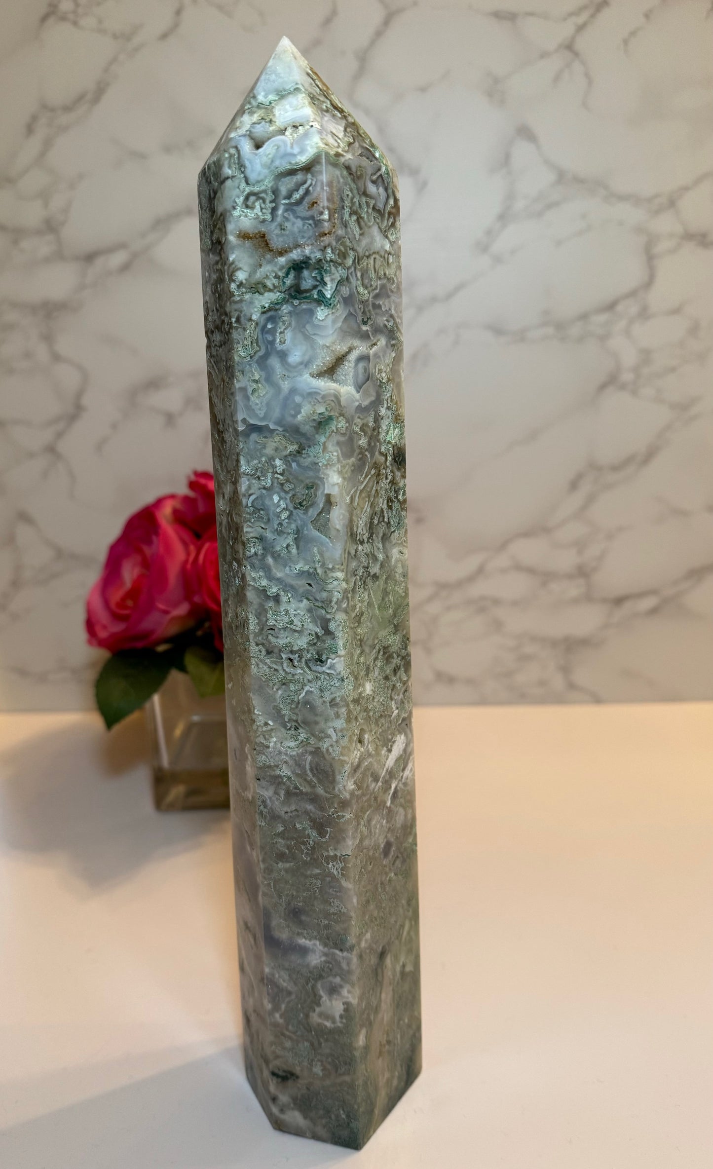 Druzy Moss Agate Tower