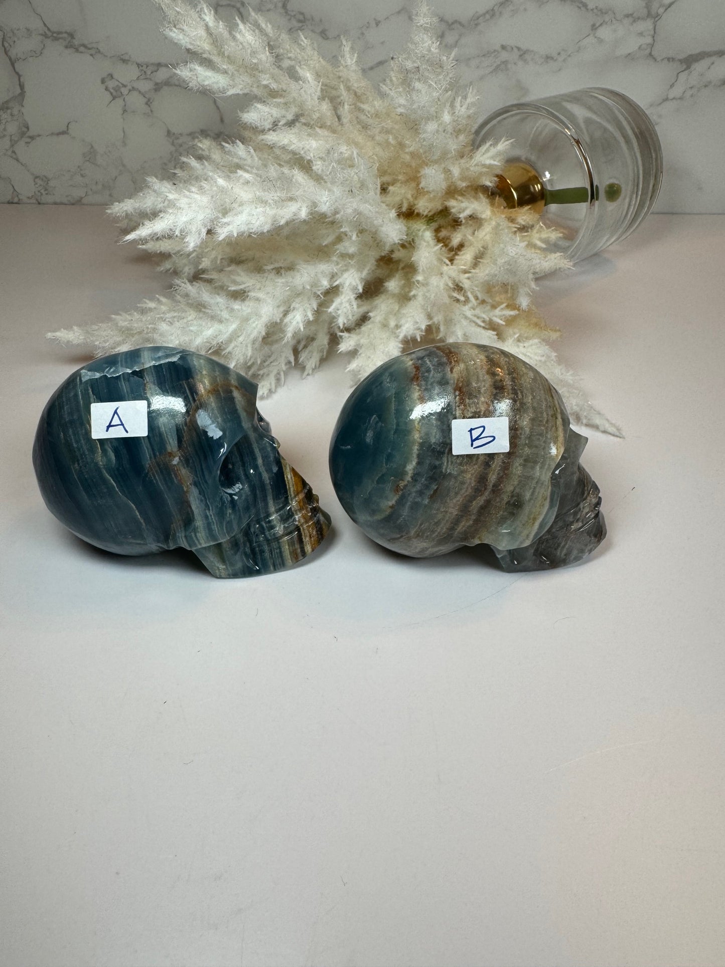 Blue Onyx Skulls