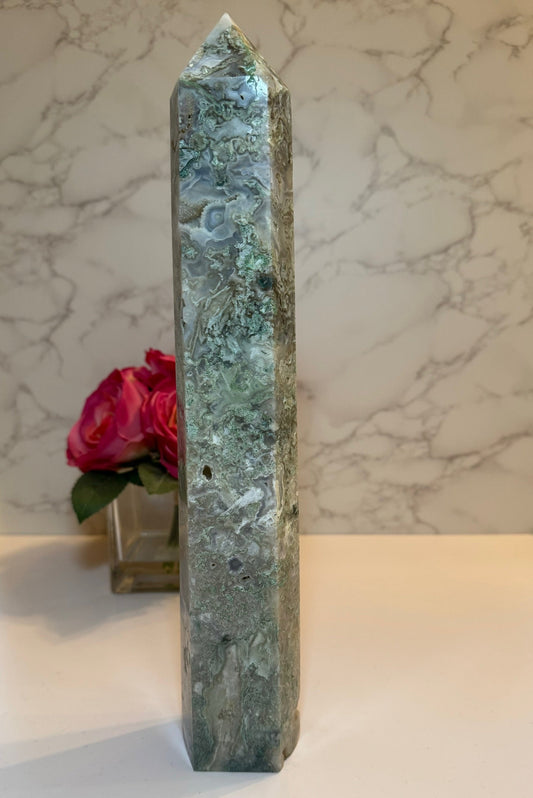 Druzy Moss Agate Tower