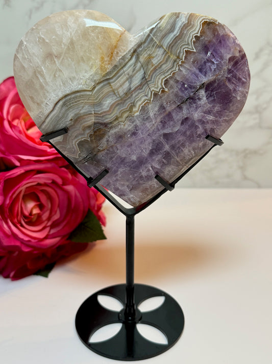 Amethyst Agate Heart on Stand Large