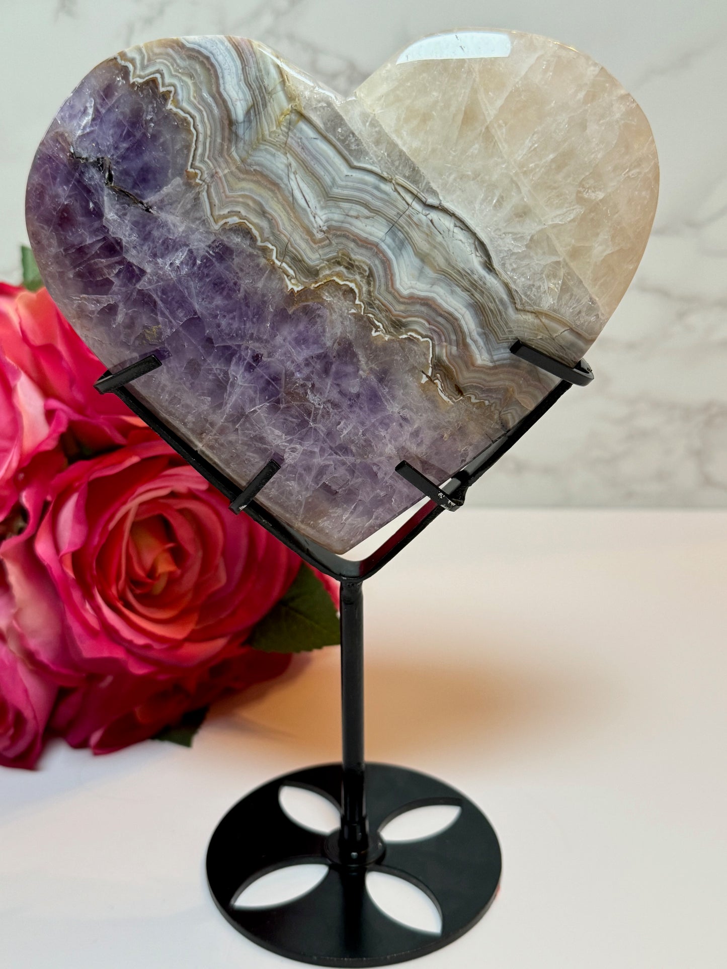 Amethyst Agate Heart on Stand Large