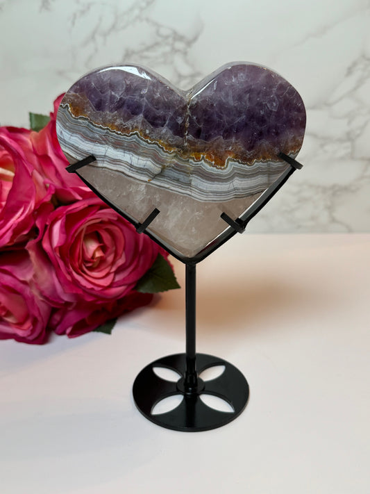 Amethyst Agate Heart on Stand Medium