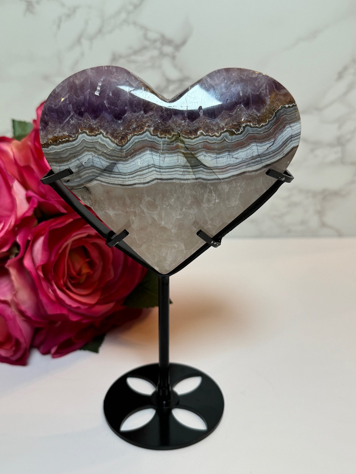 Amethyst Agate Heart on Stand Medium