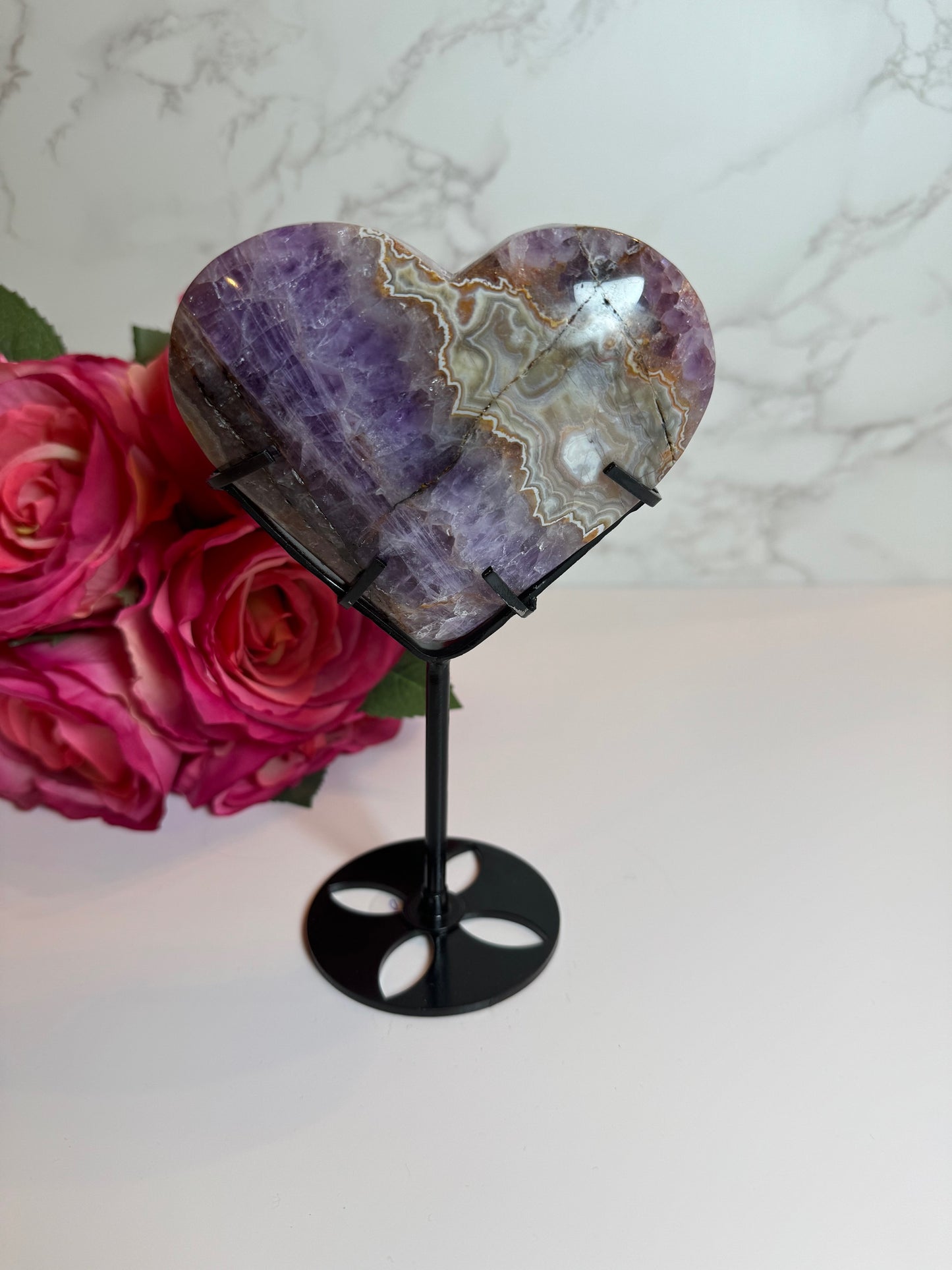 Amethyst Agate Heart on Stand Small