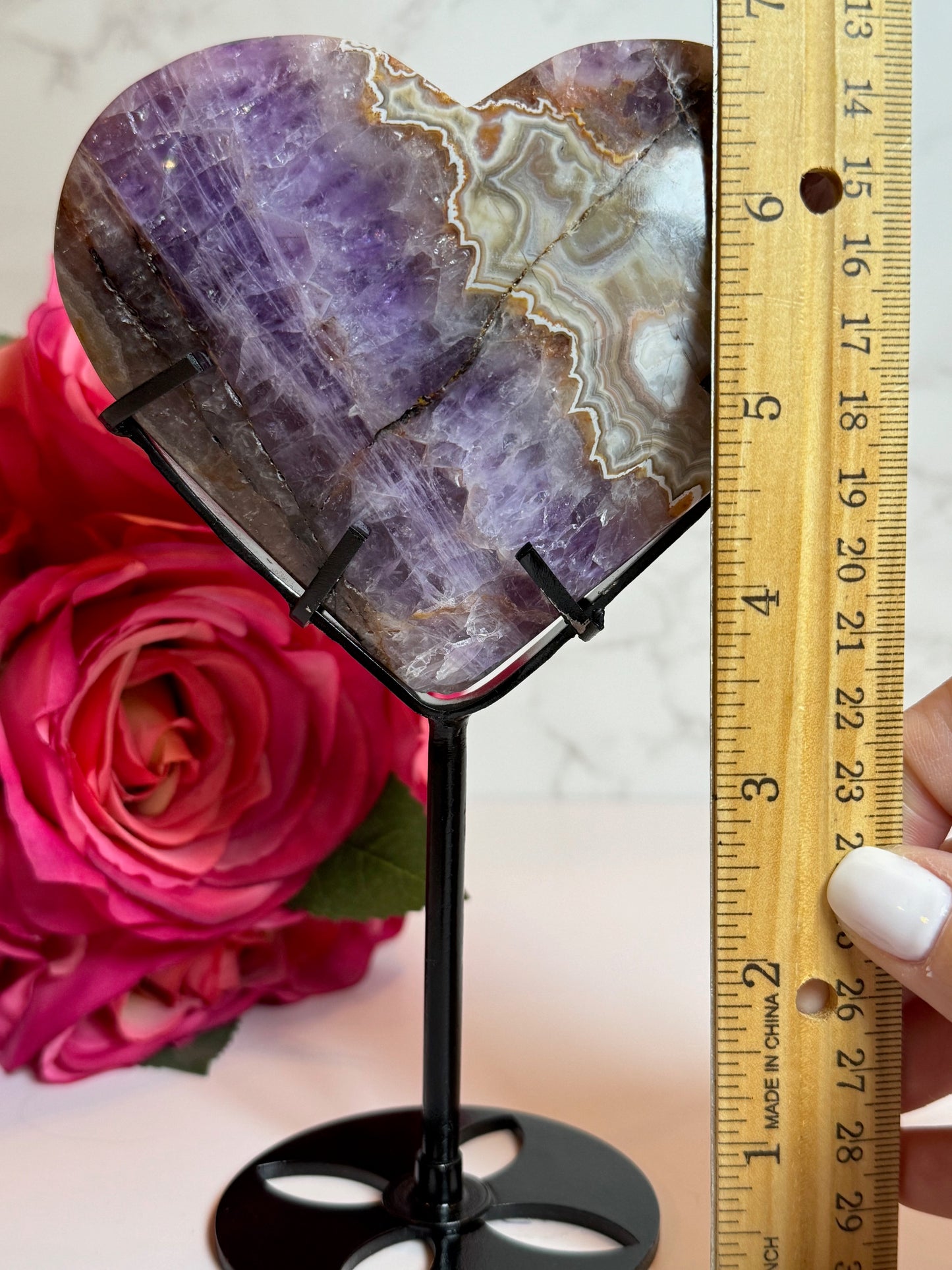 Amethyst Agate Heart on Stand Small