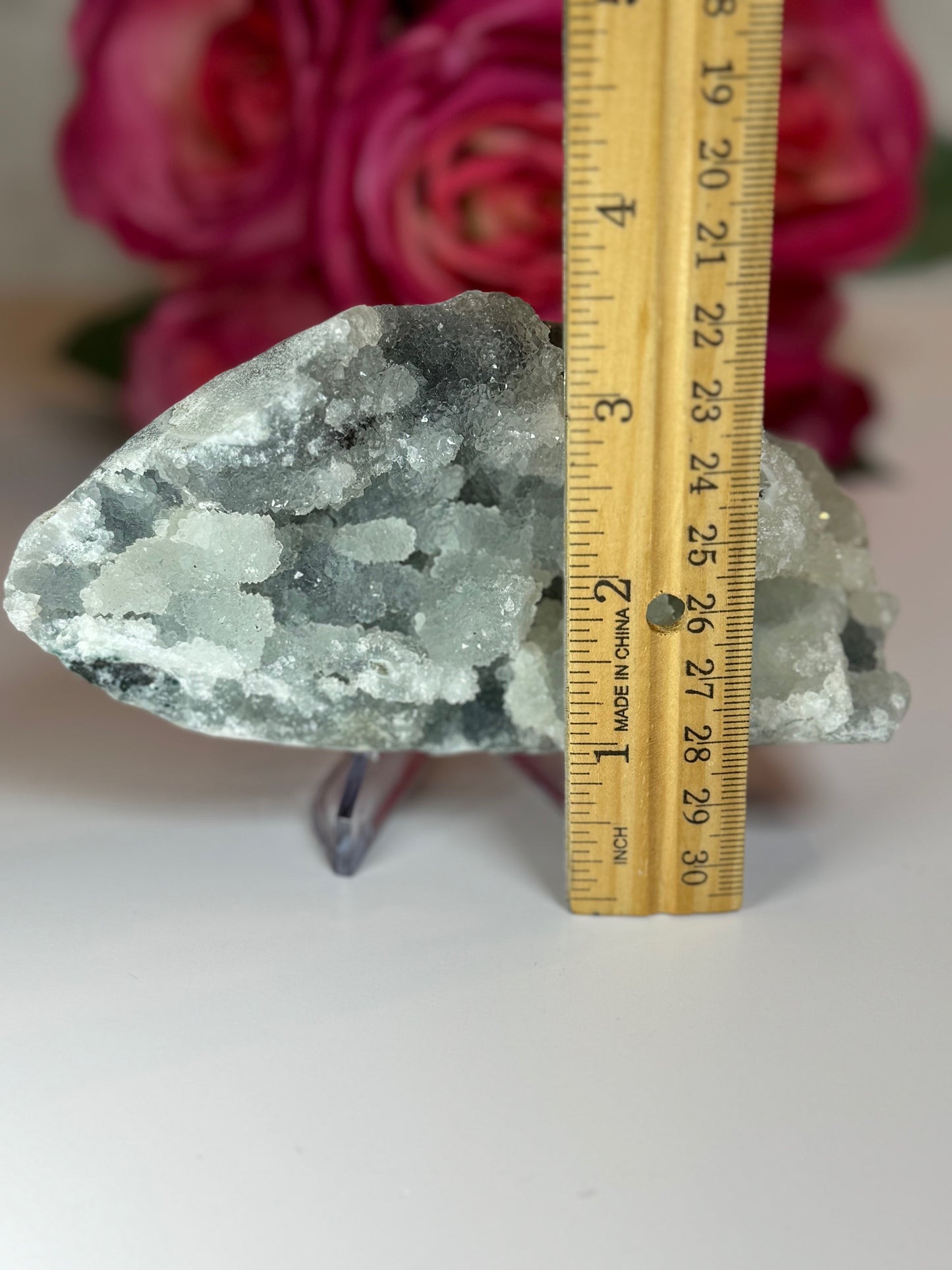 Apophyllite Stalactite on Black Chalcedony