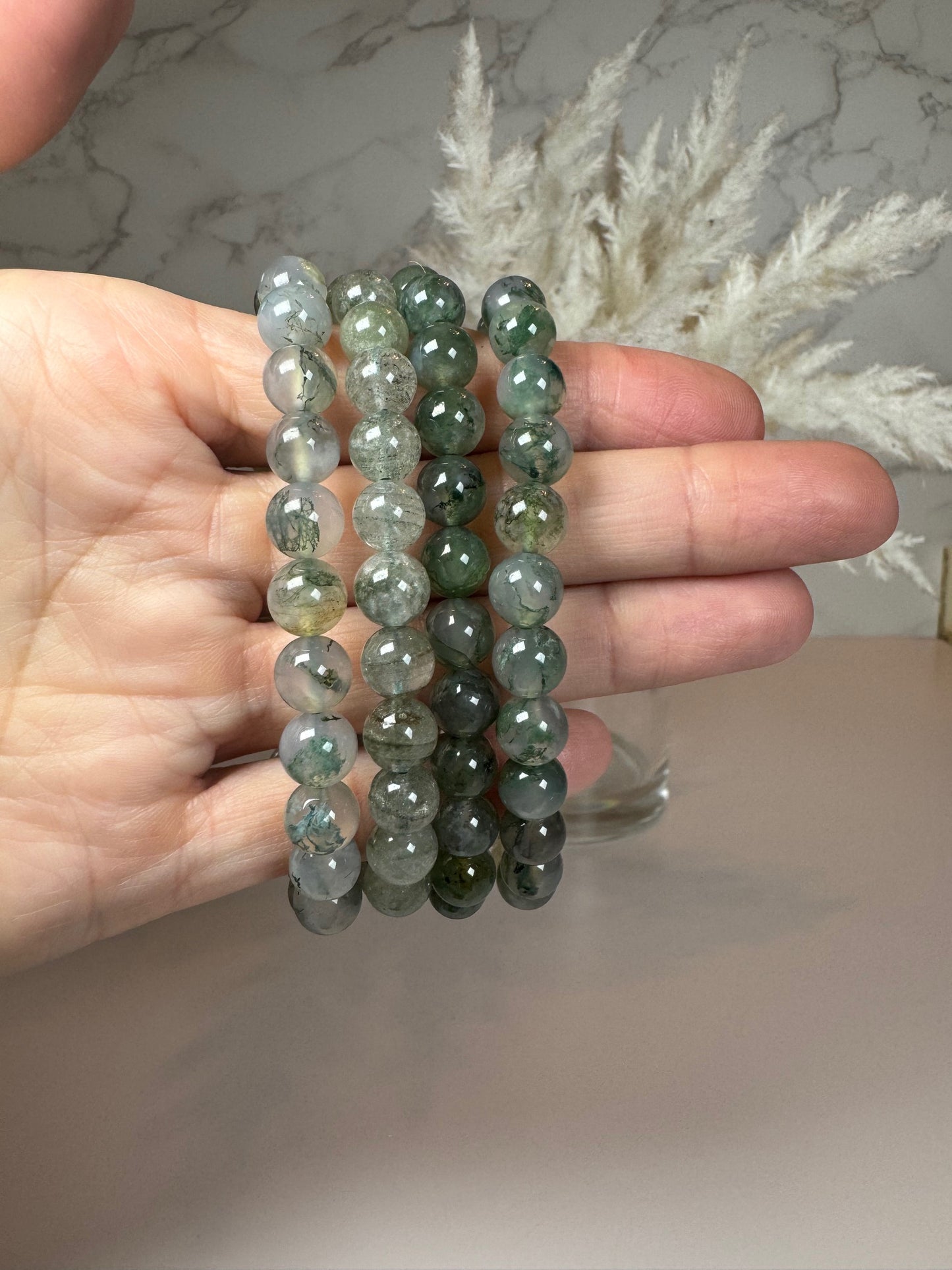 Moss Agate Stretch Bracelet 8mm