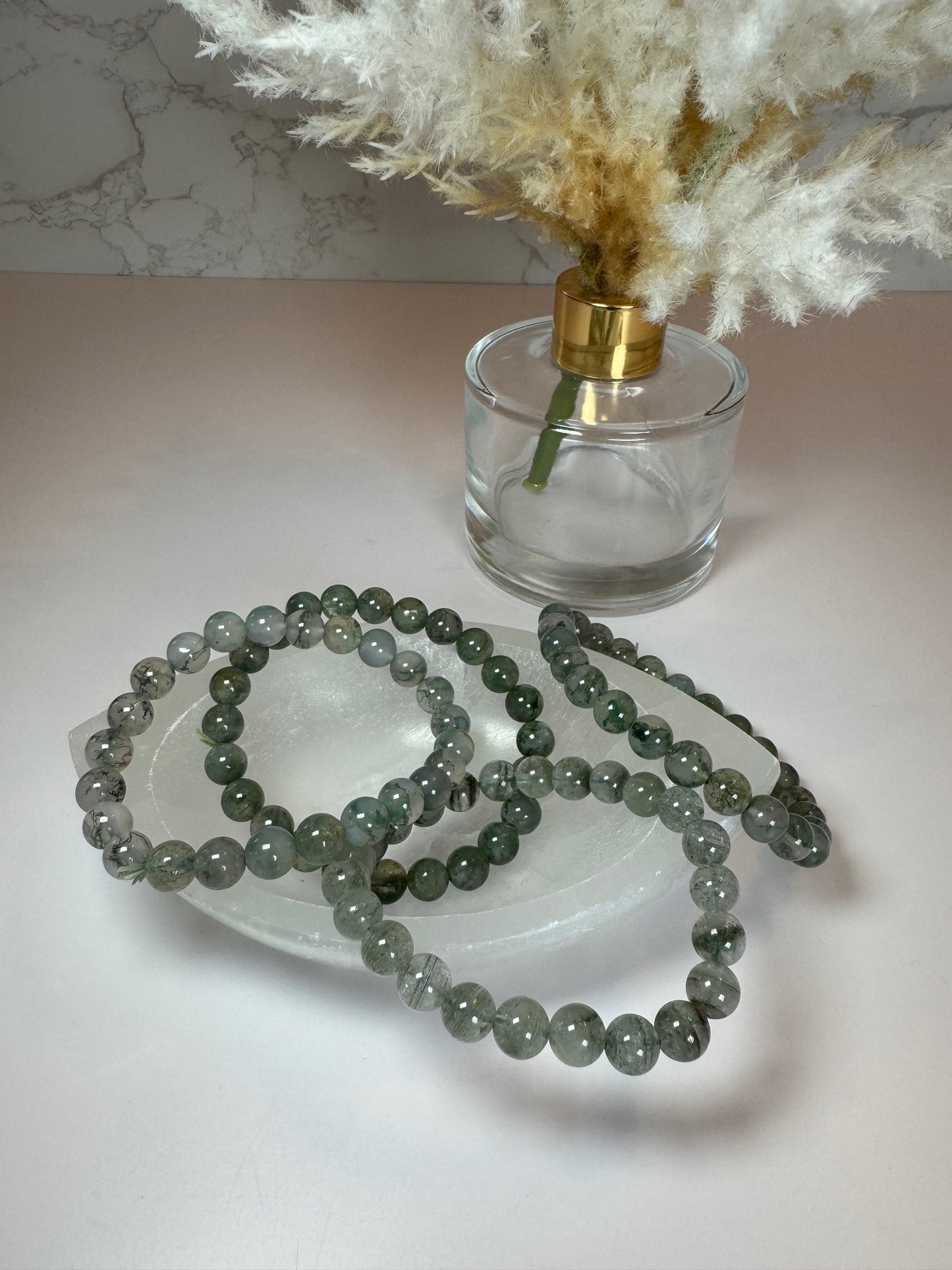 Moss Agate Stretch Bracelet 8mm