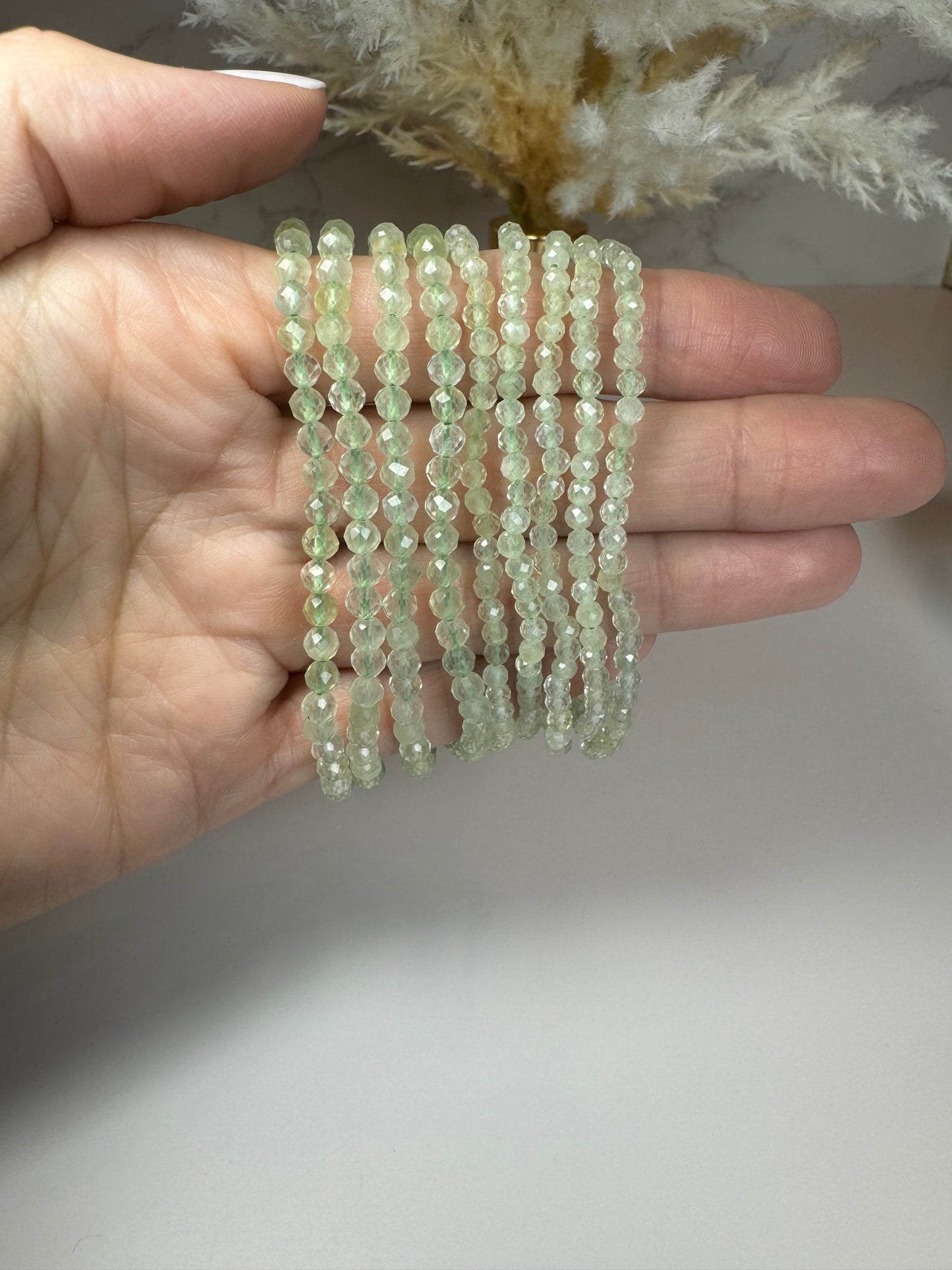 Faceted Prehnite Stretch Bracelet 3mm