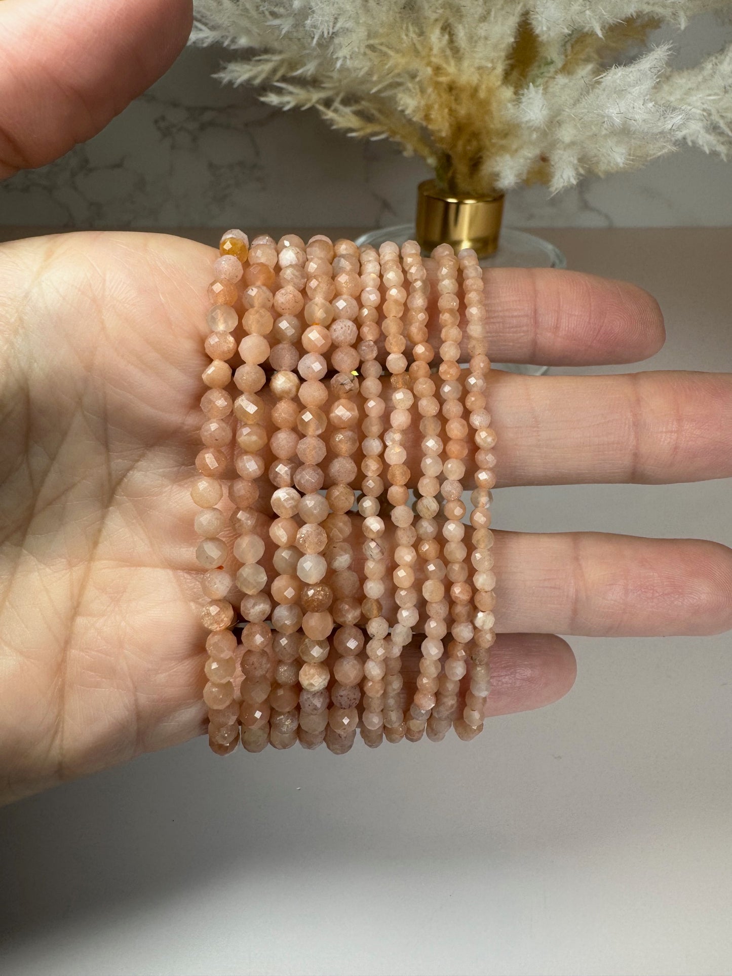 Faceted Sunstone Stretch Bracelet 3mm