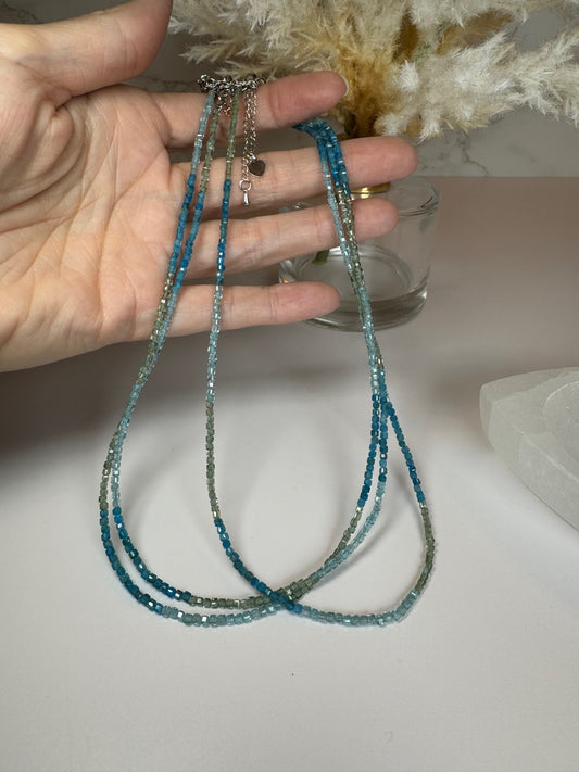 Faceted Blue Apatite and Green Apatite necklace 3mm