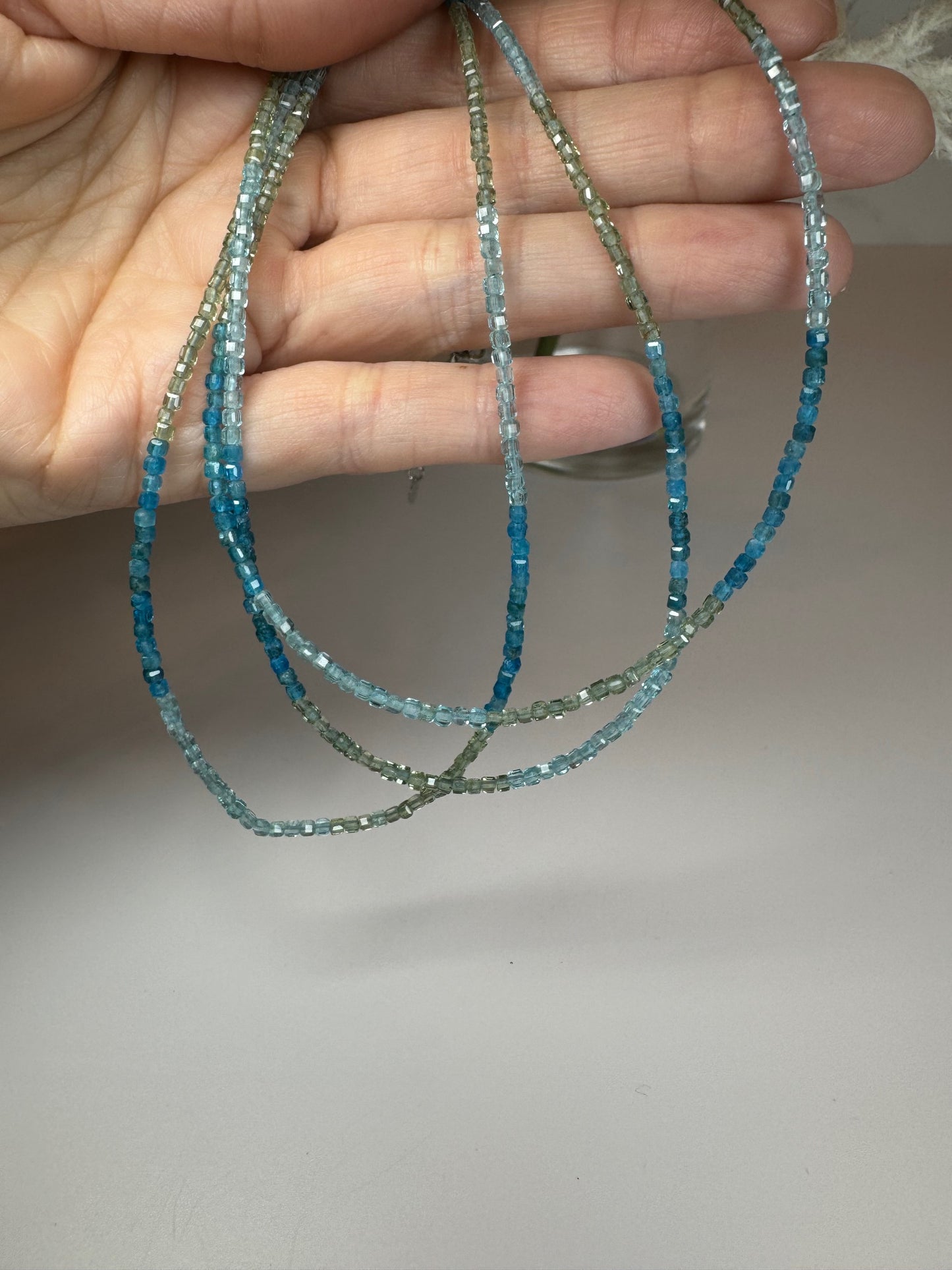 Faceted Blue Apatite and Green Apatite necklace 3mm