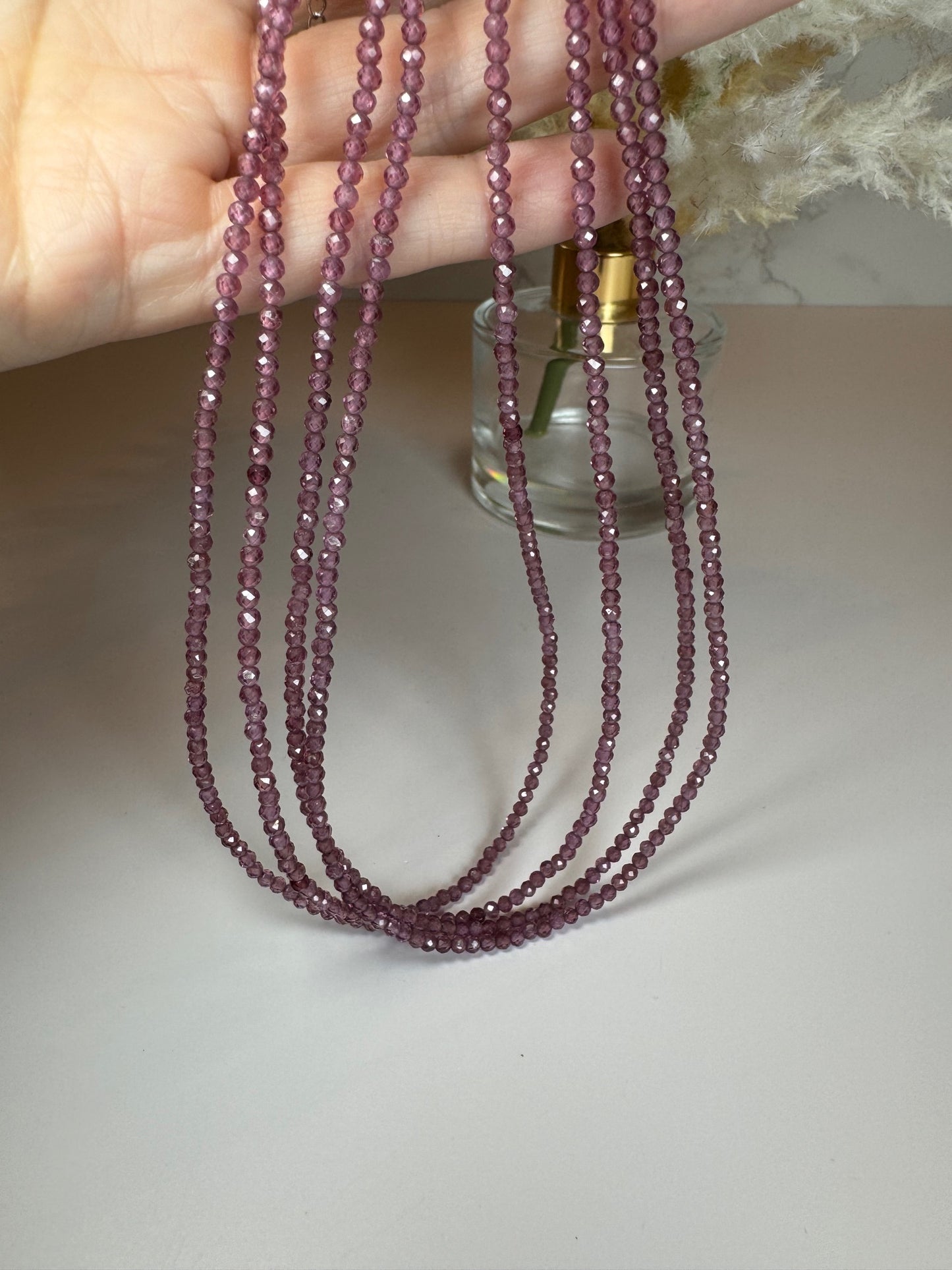 Faceted Lavender Rose necklace 3mm