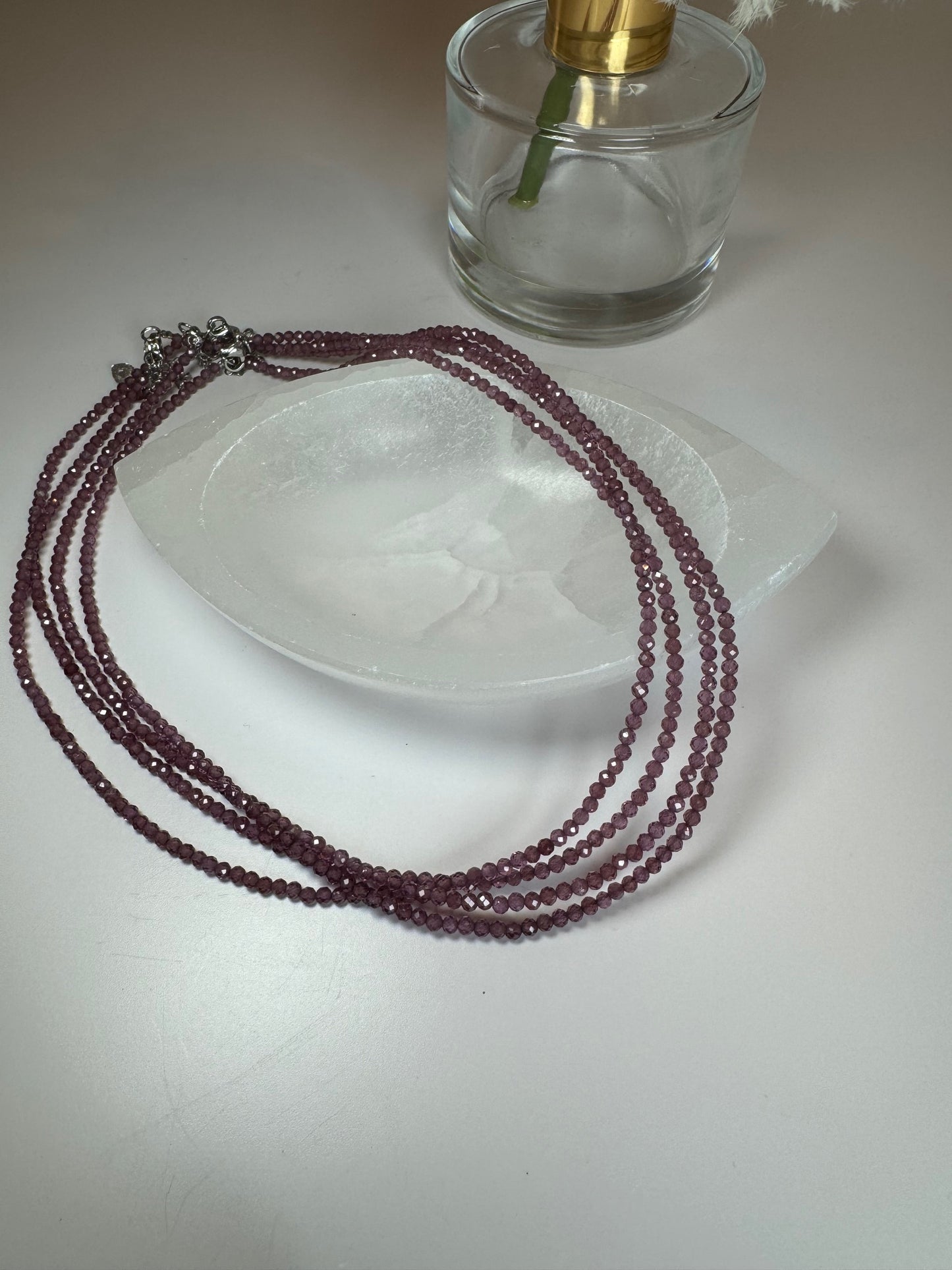 Faceted Lavender Rose necklace 3mm