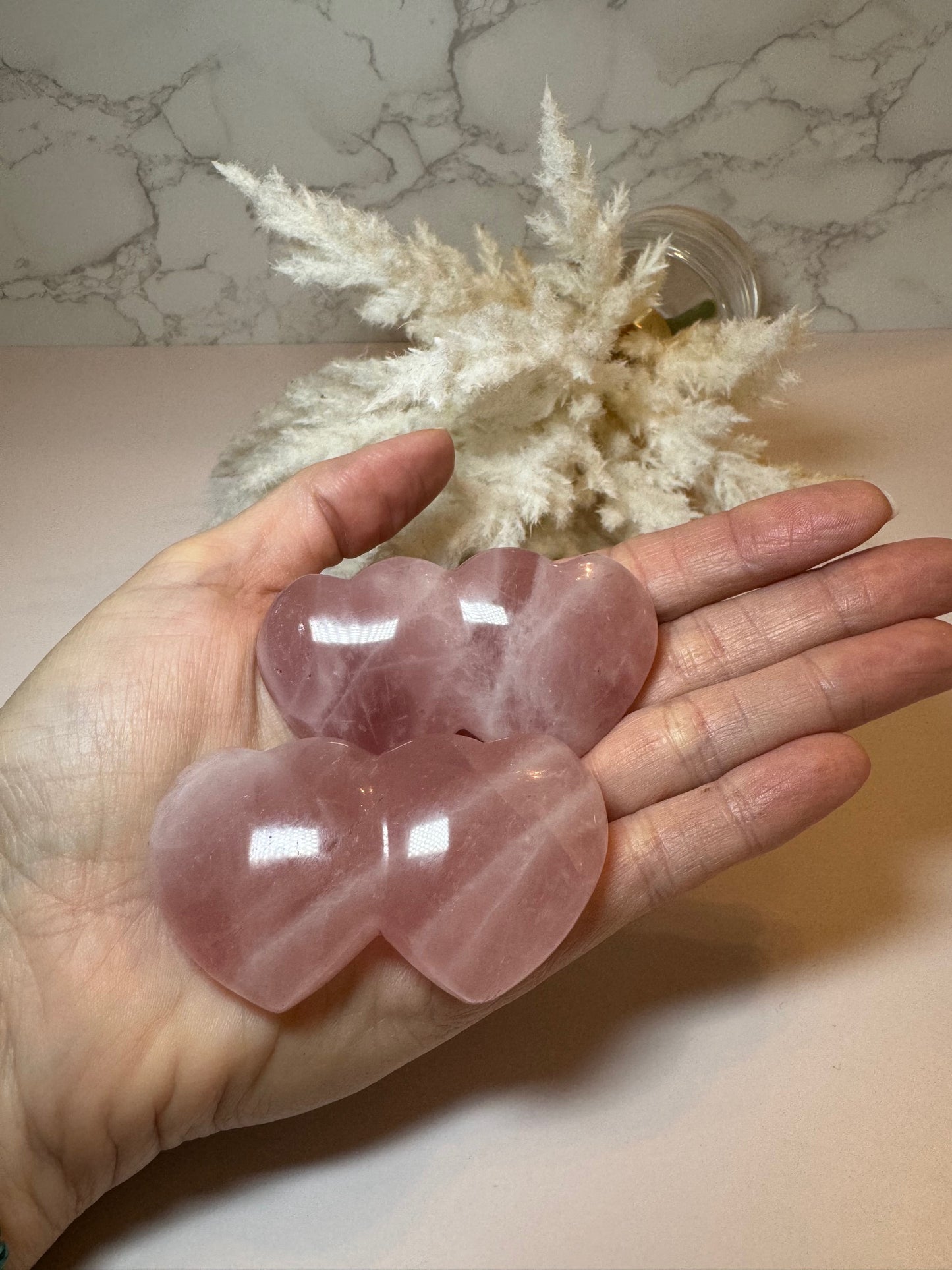 Rose Quartz Puffy Double Heart