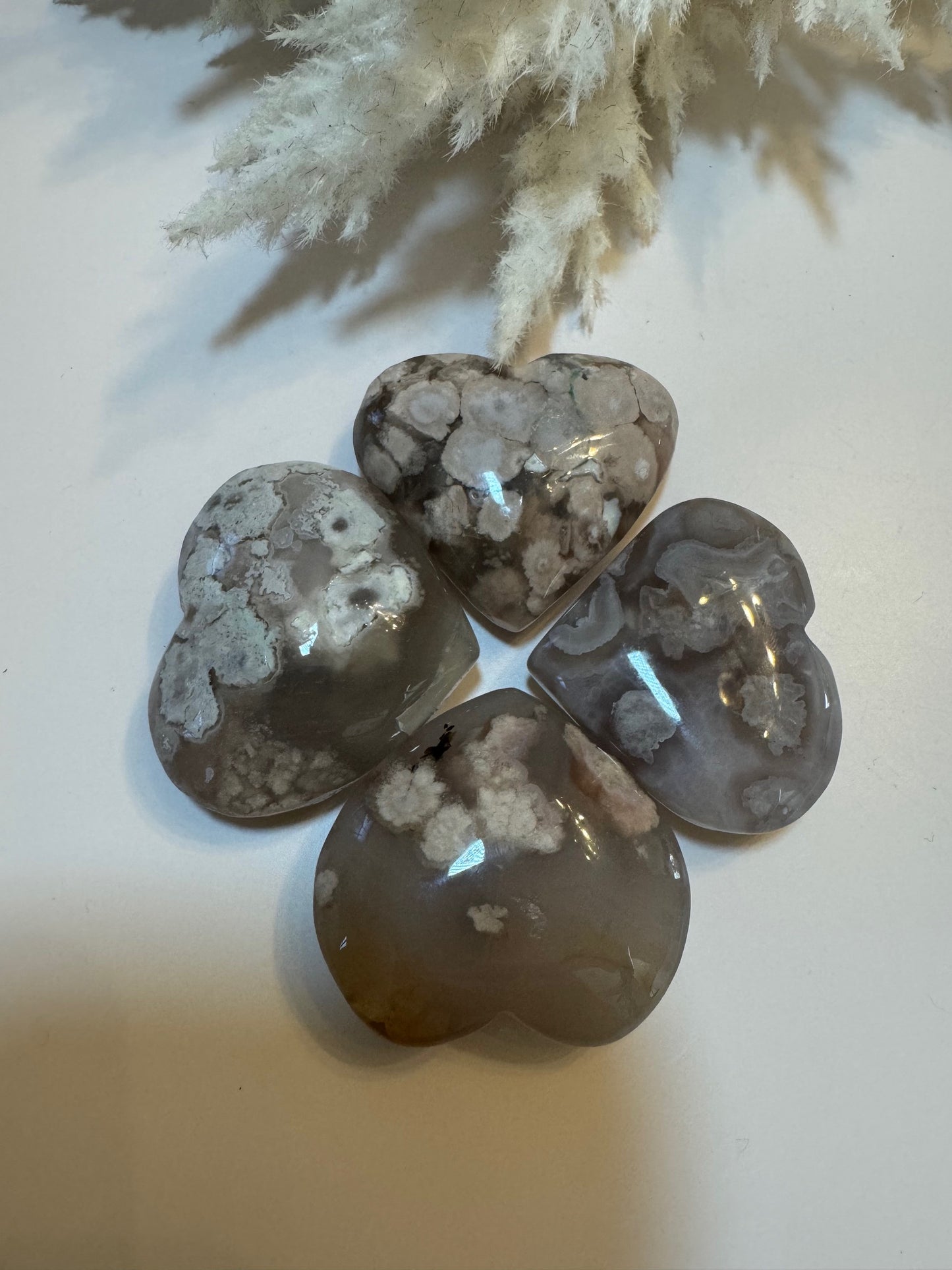 Flower Agate Puffy Hearts