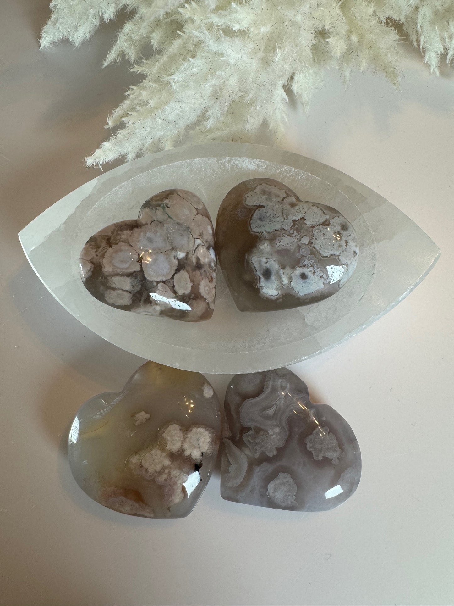 Flower Agate Puffy Hearts