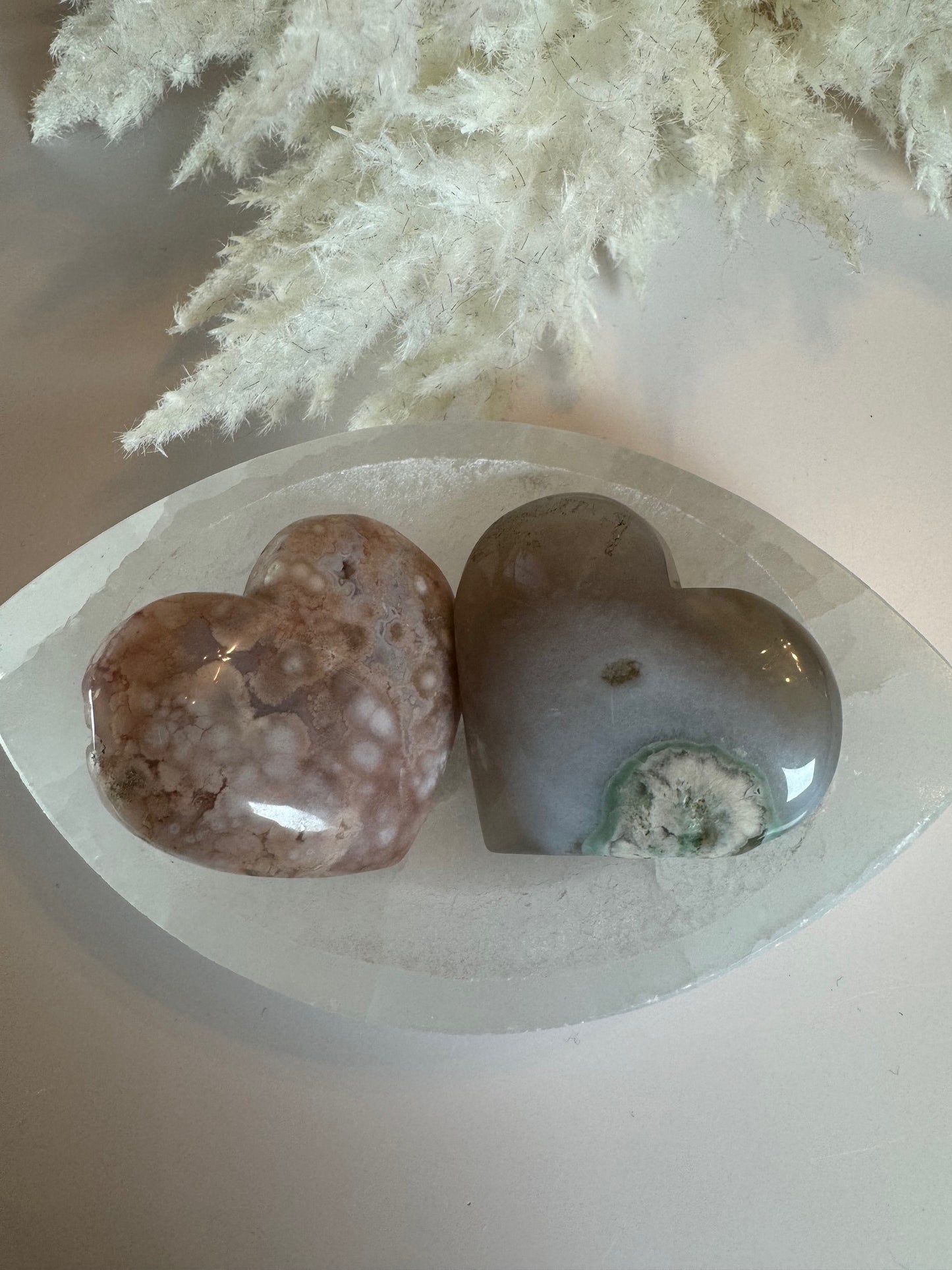 Flower Agate Puffy Hearts A