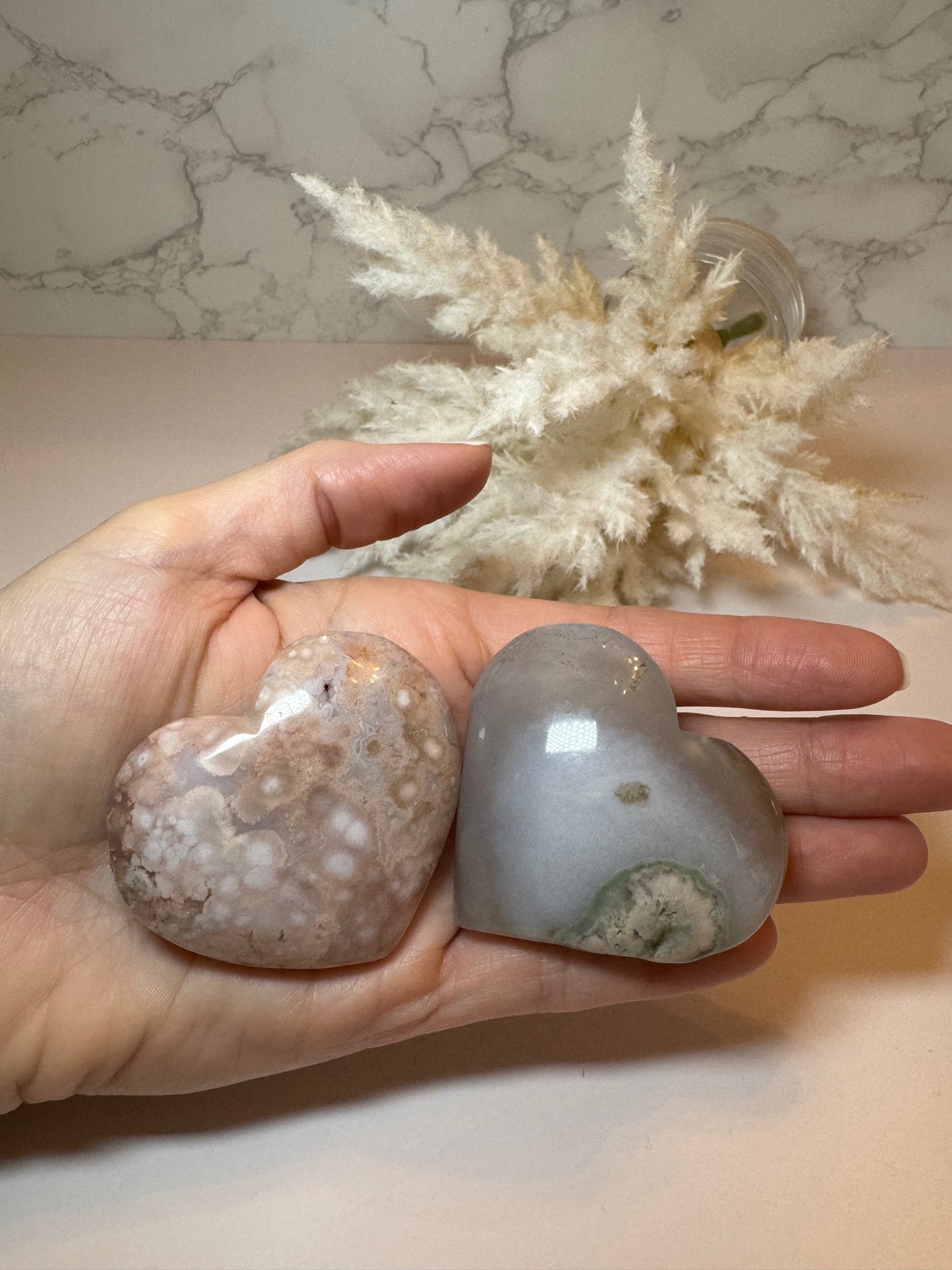 Flower Agate Puffy Hearts A