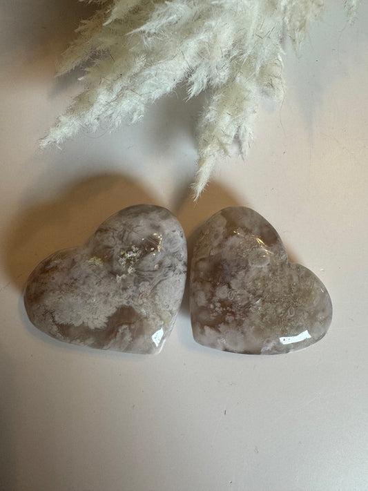 Flower Agate Puffy Hearts Small