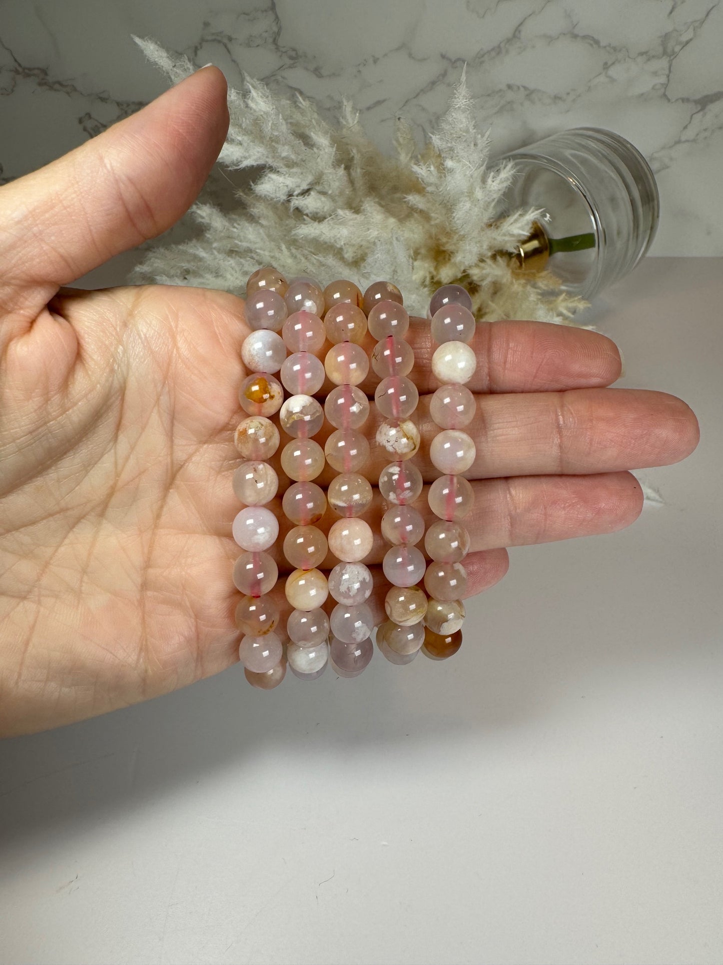 Flower Agate Stretch Bracelet 8mm