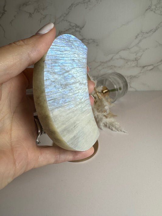 Moonstone Moon on a Gold Stand C