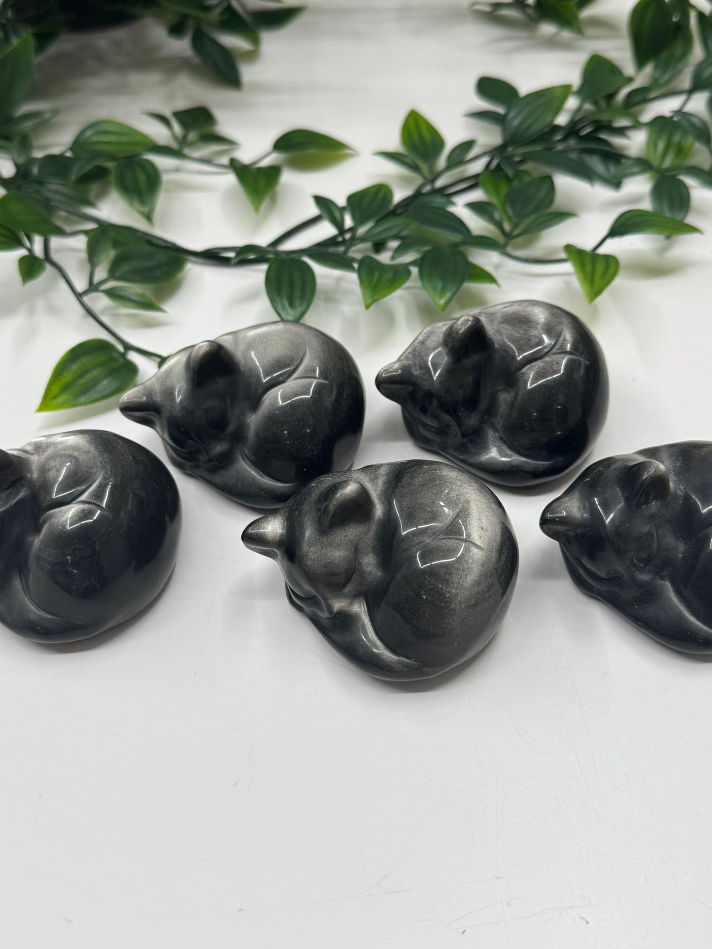 Silver Sheen Obsidian Sleeping Cat