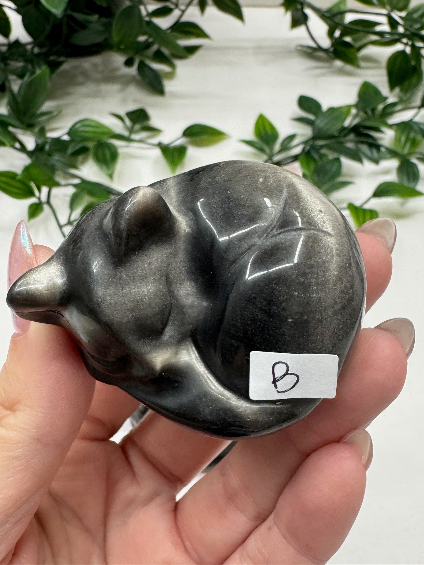 Silver Sheen Obsidian Sleeping Cat