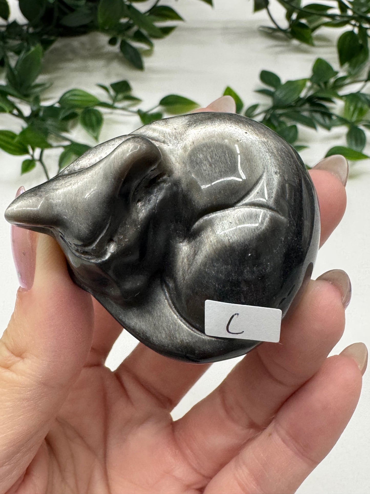Silver Sheen Obsidian Sleeping Cat
