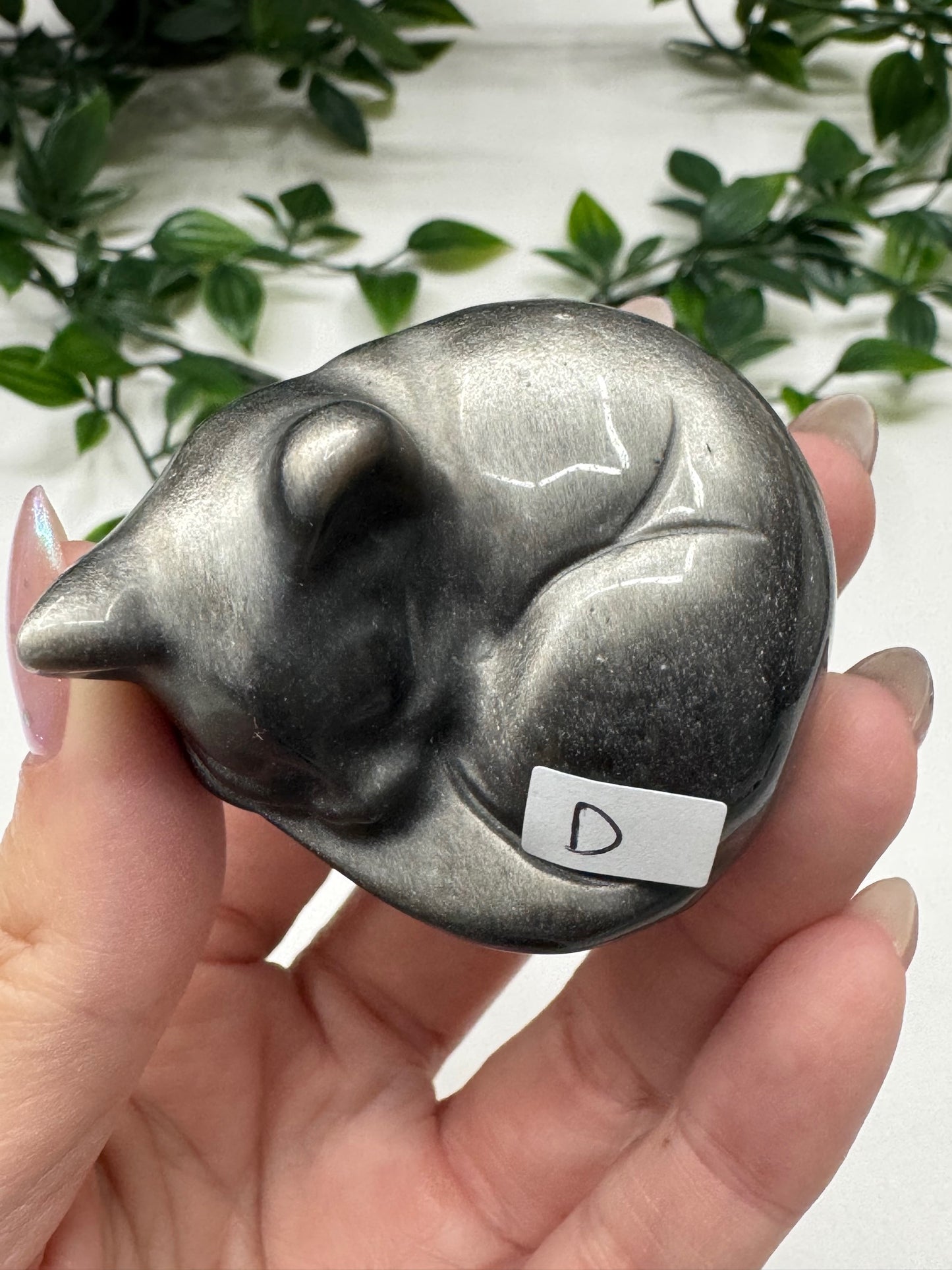Silver Sheen Obsidian Sleeping Cat