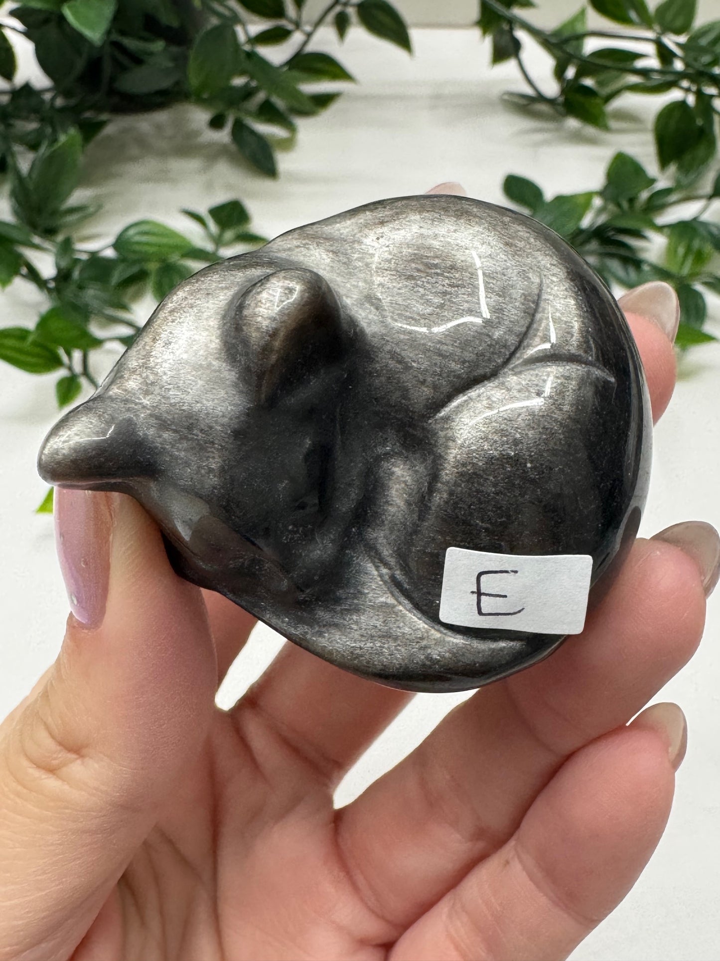 Silver Sheen Obsidian Sleeping Cat
