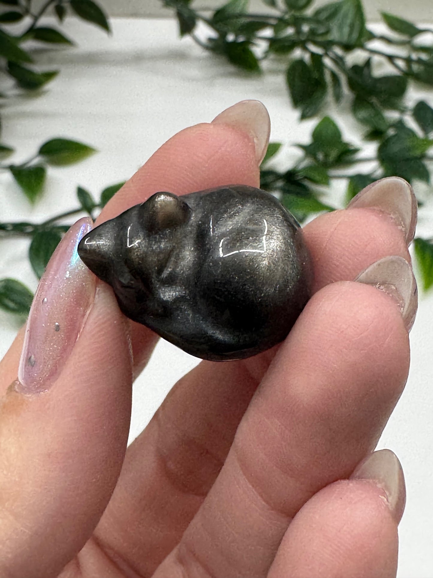 Silver Sheen Obsidian Mini Sleeping Cat