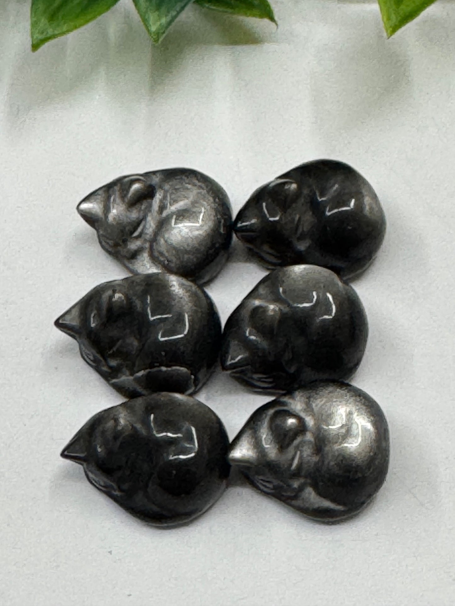 Silver Sheen Obsidian Mini Sleeping Cat