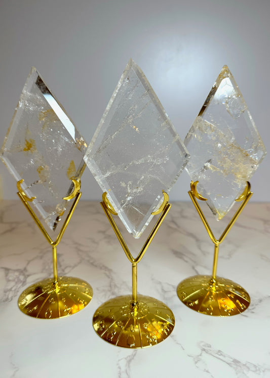 Clear Quartz Diamonds on Gold Stands