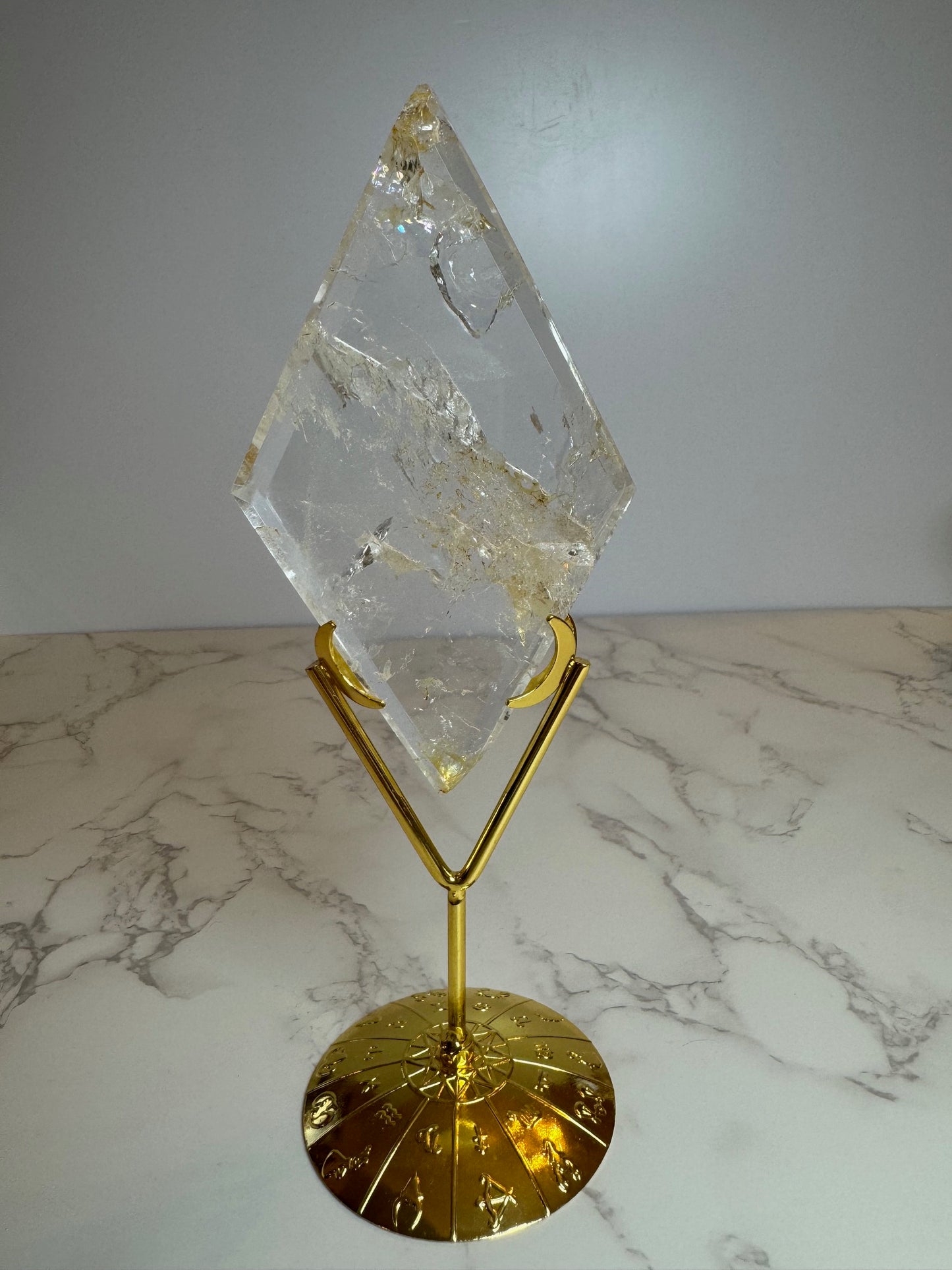 Clear Quartz Diamonds on Gold Stands