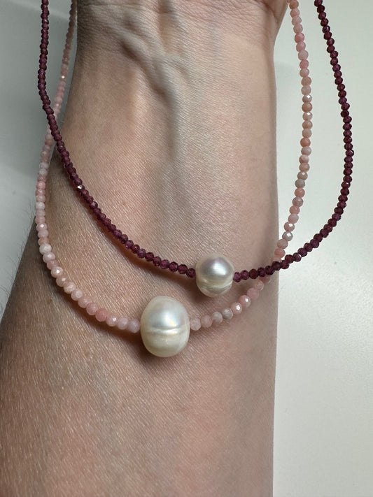 Faceted Necklaces with natural pearl